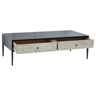 Luxor grey recycled pine coffee table, drawer detail