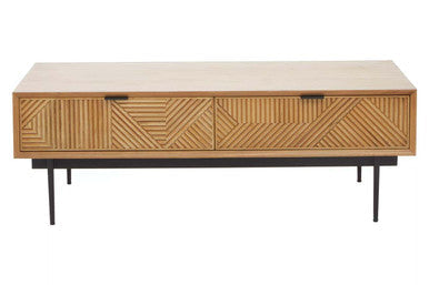 Jakara natural oak veneer 2 drawer coffee table, front view