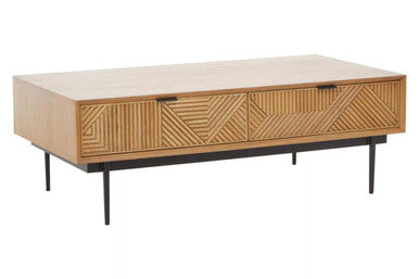 Jakara natural oak veneer 2 drawer coffee table, styled living room 1