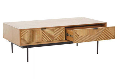 Jakara natural oak veneer 2 drawer coffee table, tabletop detail