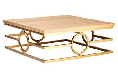 Jarloi oak wood and gold coffee table, tabletop detail