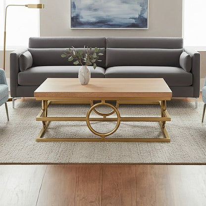 Jarloi oak wood and gold coffee table, front view