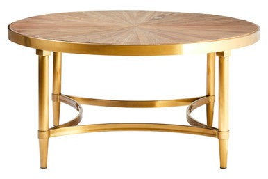 Jana natural wood round coffee table, side angle