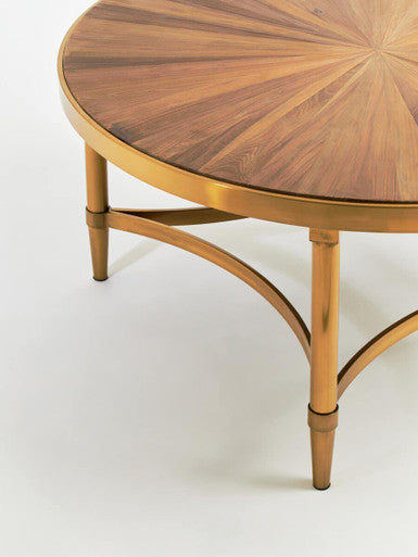 Jana natural wood round coffee table, close up view 1