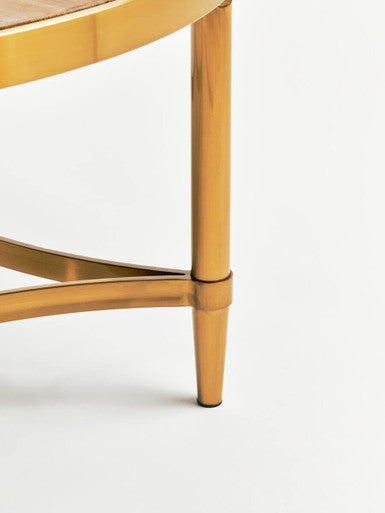Jana natural wood round coffee table, close up view 2