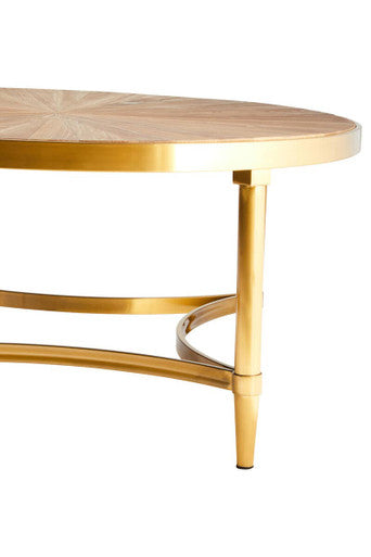 Jana natural wood round coffee table, close up view 3