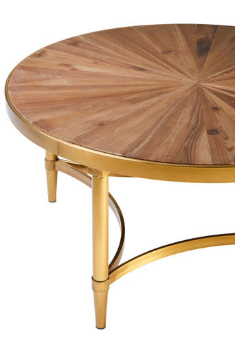Jana natural wood round coffee table, close up view 4