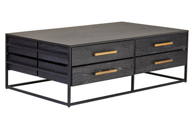 Judd black oak veneer 4 drawer coffee table, drawer detail