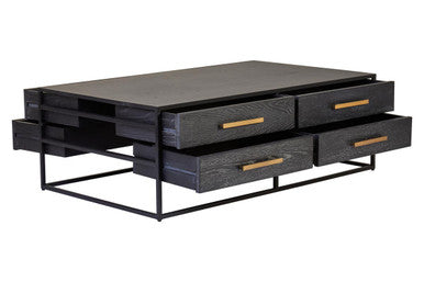 Judd black oak veneer 4 drawer coffee table, handle detail