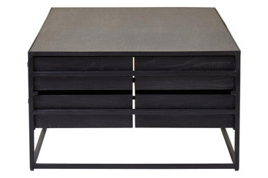 Judd black oak veneer 4 drawer coffee table, base detail