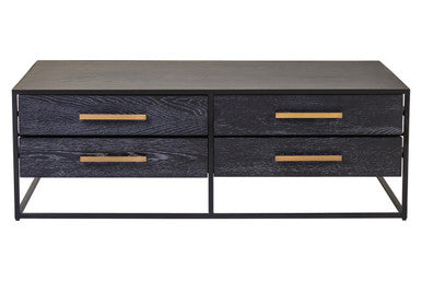 Judd black oak veneer 4 drawer coffee table, side angle