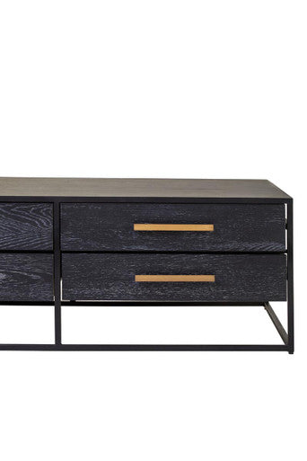 Judd black oak veneer 4 drawer coffee table, close up view 1