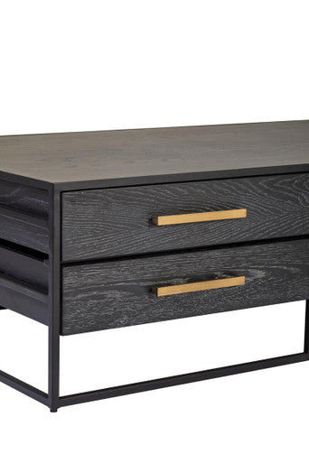 Judd black oak veneer 4 drawer coffee table, close up view 2