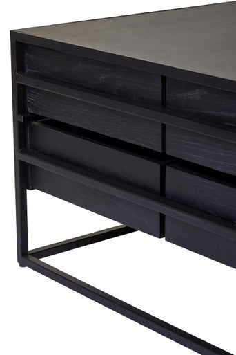 Judd black oak veneer 4 drawer coffee table, close up view 3