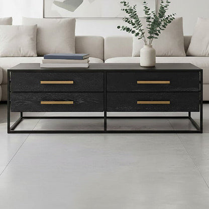 Judd black oak veneer 4 drawer coffee table, front view