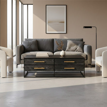 Judd black oak veneer 4 drawer coffee table, styled living room