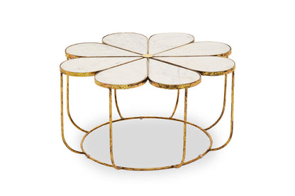Rabia white marble petal design coffee table, side angle
