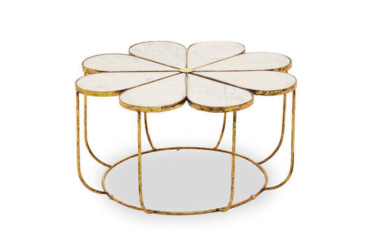 Rabia white marble petal design coffee table, side angle