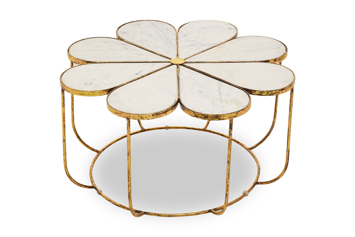 Rabia white marble petal design coffee table, base detail