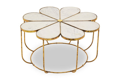 Rabia white marble petal design coffee table, base detail