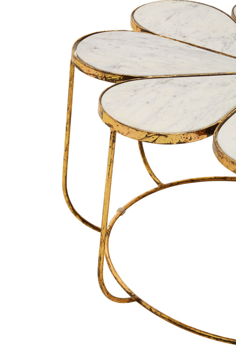 Rabia white marble petal design coffee table, close up view 2