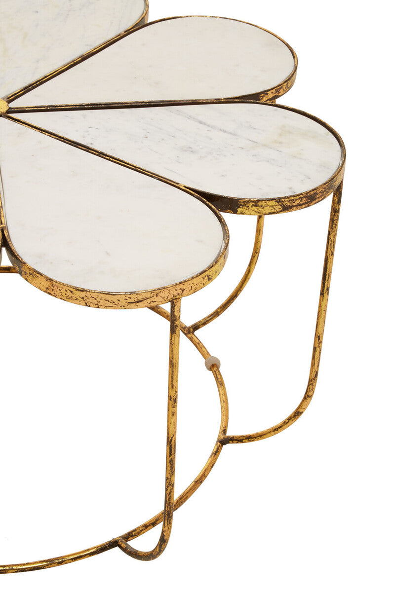 Rabia white marble petal design coffee table, close up view 3