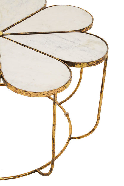Rabia white marble petal design coffee table, close up view 3