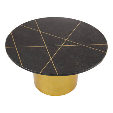 Rabia black marble round coffee table, side angle
