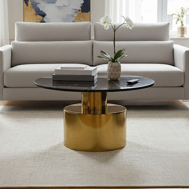 Rabia black marble round coffee table, front view