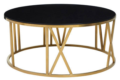 Alana black glass round coffee table, tabletop detail