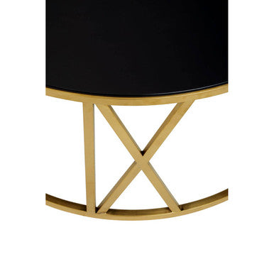 Alana black glass round coffee table, close up view 3