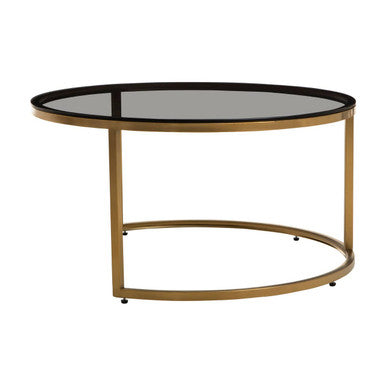 Alana black glass nesting coffee tables, tabletop detail