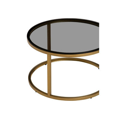 Alana black glass nesting coffee tables, close up view 1