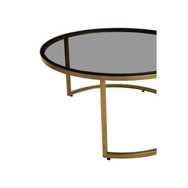 Alana black glass nesting coffee tables, close up view 2