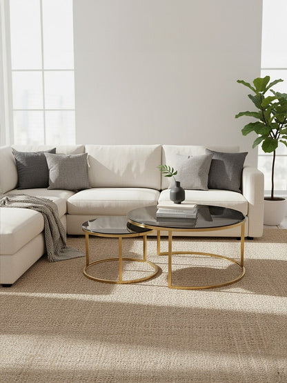 Alana black glass nesting coffee tables, styled living room 4