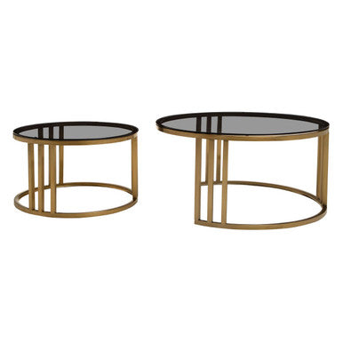Alana black glass nesting coffee tables gold finish, side angle
