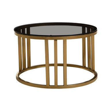 Alana black glass nesting coffee tables gold finish, nested view