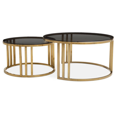 Alana black glass nesting coffee tables gold finish, styled living room