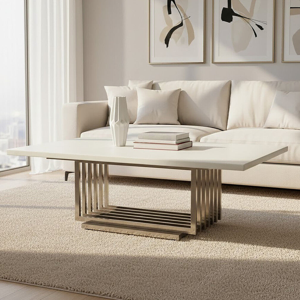 Ivory marble effect coffee table, front view