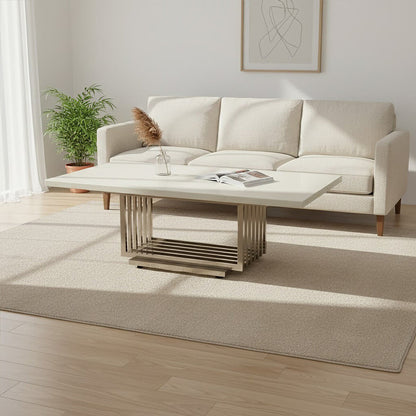 Ivory marble effect coffee table, silver base detail