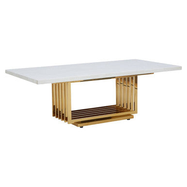 Moda ivory marble effect gold base coffee table, tabletop detail