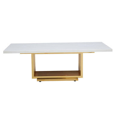 Moda ivory marble effect gold base coffee table, side angle