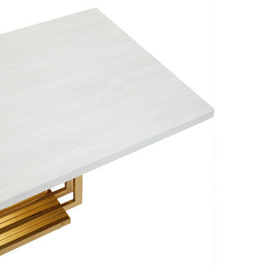 Moda ivory marble effect gold base coffee table, close up view 4