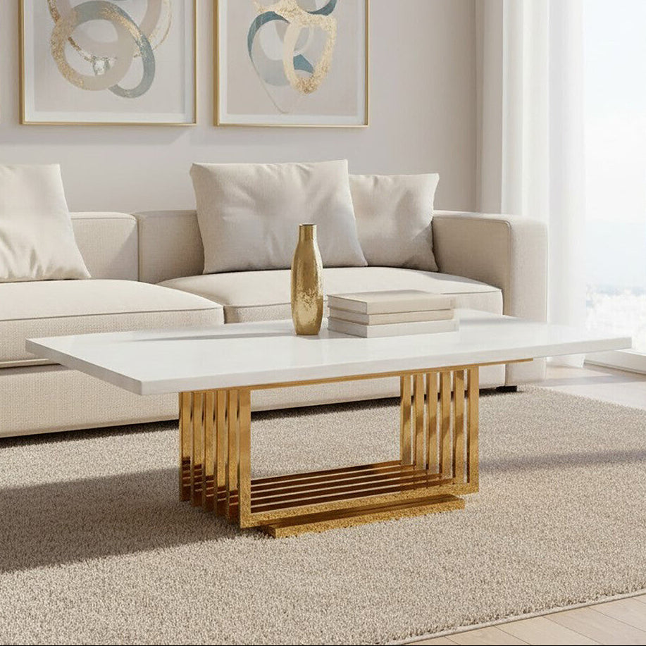 Moda ivory marble effect gold base coffee table, front view