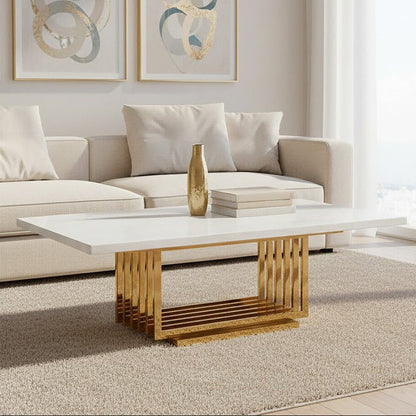 Moda ivory marble effect gold base coffee table, front view