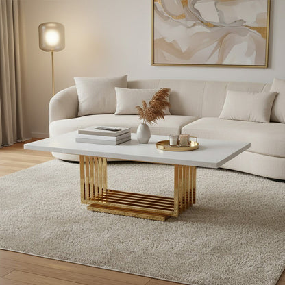 Moda ivory marble effect gold base coffee table, styled living room