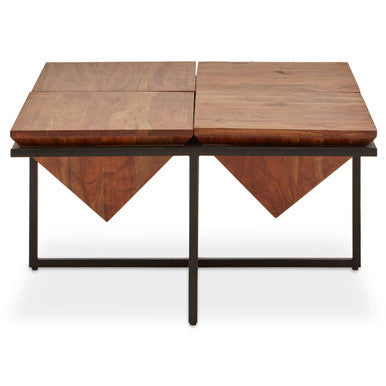 Shimla acacia wood pyramid coffee table, top surface detail