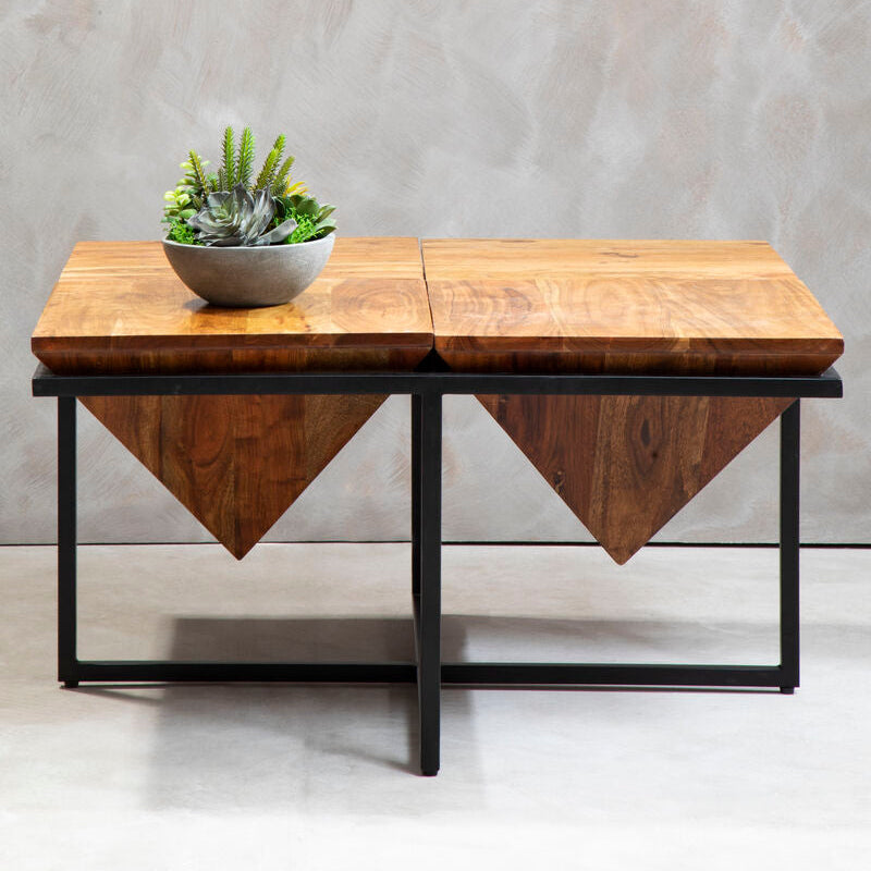 Shimla acacia wood pyramid coffee table, front view