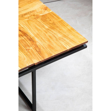 Shimla acacia wood pyramid coffee table, silver base detail