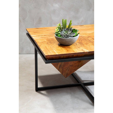 Shimla acacia wood pyramid coffee table styled with decor